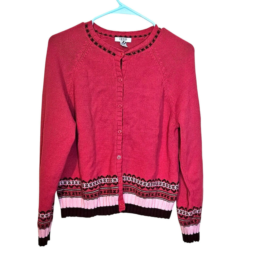 IZod Size Petite Large PL Pink Sweater Button Up Long Sleeve Cardigan Winter